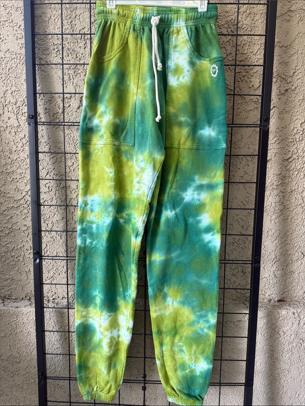 New Big Bud Press Tie-Dye Green Jogger Cotton Pants with Drawstring and Pockets